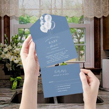 Baby Shower boy dusty blue white balloons RSVP All In One