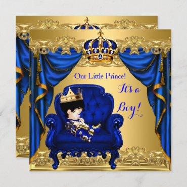 Baby Shower Boy Little Prince Royal Blue Golden 2 Invitation