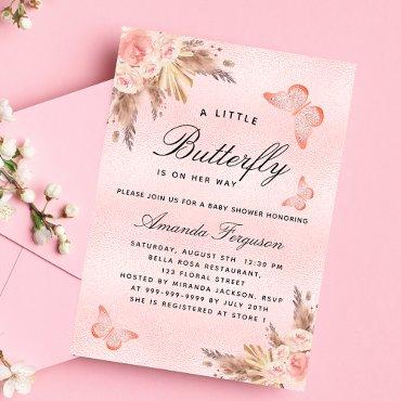 Baby Shower butterfly girl pink pampas luxury