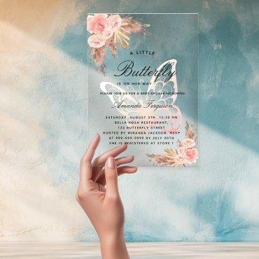 Baby shower butterfly pink girl pampas grass clear acrylic