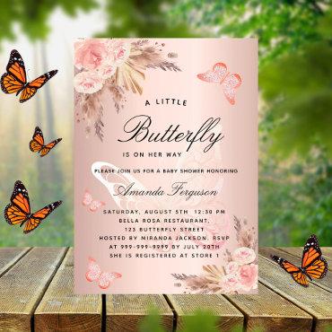 Baby shower butterfly pink girl pampas grass  postcard