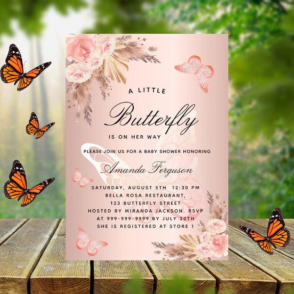 Baby shower butterfly pink girl pampas grass  postcard