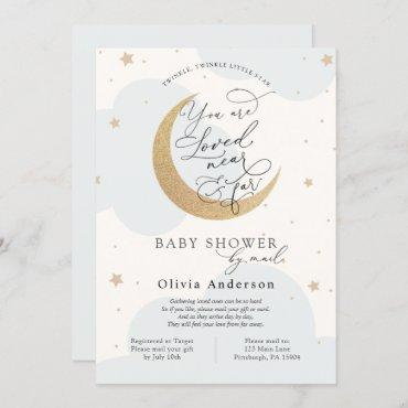 Baby Shower by Mail Blue Twinkle Star and Moon Invitation