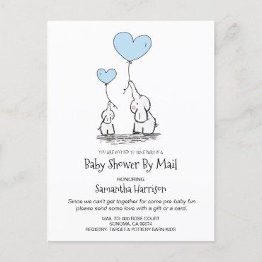 Baby Shower By Mail Mom And Baby Elephant Boy Blue Invitation Postcard