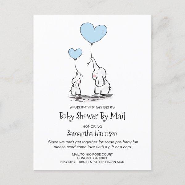 Baby Shower By Mail Mom And Baby Elephant Boy Blue  Postcard