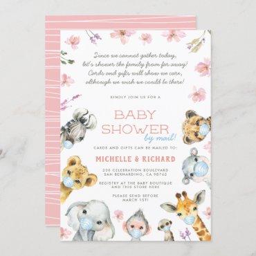 Baby Shower By Mail Safari Animals Pink Floral Invitation