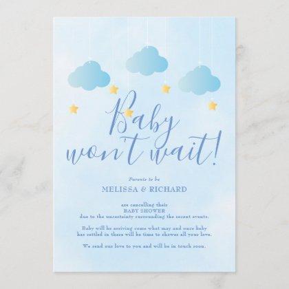 Baby Shower Cancellation Blue Shower by Mail Invitation