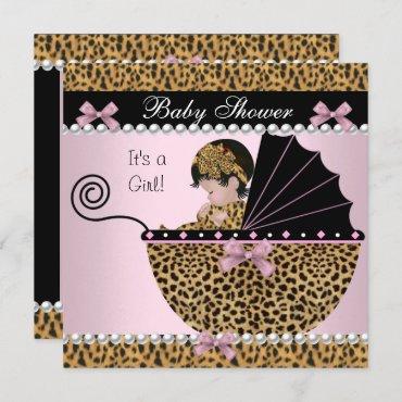 Baby Shower Cute Baby Girl Pink Leopard Bow