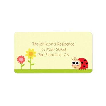 Baby Shower: Cute Baby Ladybug in a garden Label