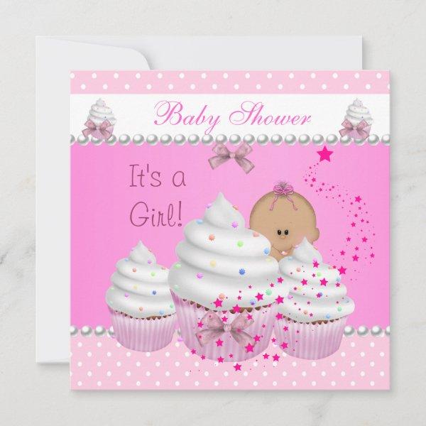 Baby Shower Cute Girl Pink Cupcake Sprinkle