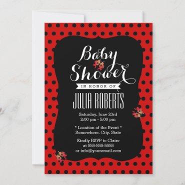 Baby Shower Cute Ladybugs Black & Red Dots
