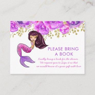 Baby Shower | Cute Mermaid Floral Bring A Book Enclosure Card