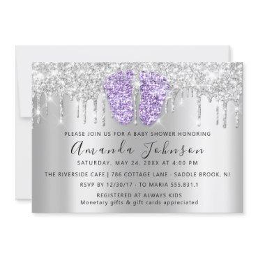 Baby Shower Drips Glitter VioletFeet Gray Boy Girl