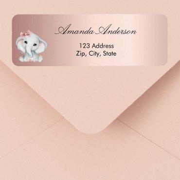 Baby Shower elephant rose gold return address Label