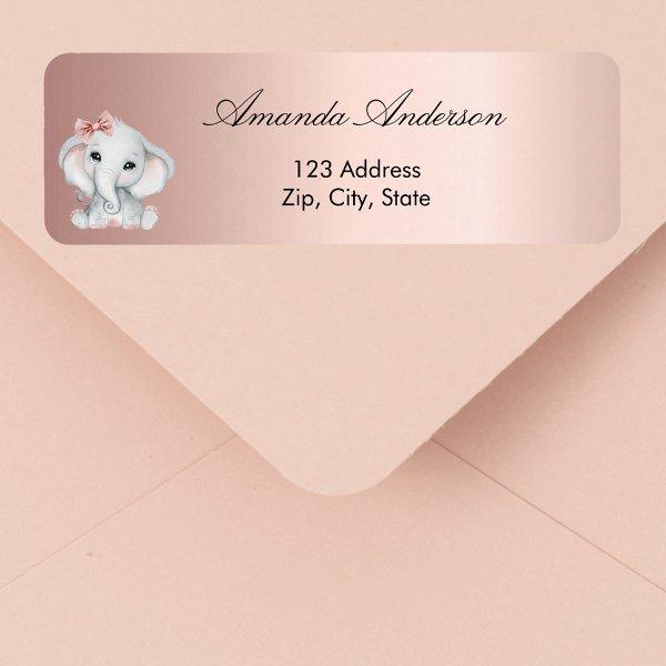 Baby Shower elephant rose gold return address Label
