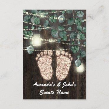 Baby SHOWER Feet  Rustic Green Wood Rose GOLD