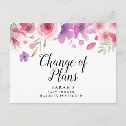 Baby Shower Floral Watercolour Postponed Postcard