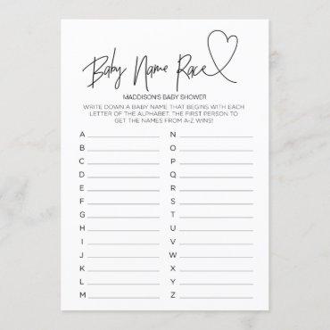 Baby Shower Game Baby Name Race Card