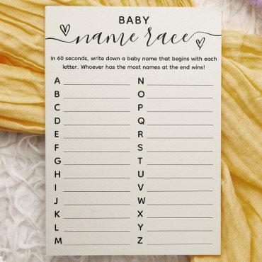 Baby Shower Game Baby Name Race Card