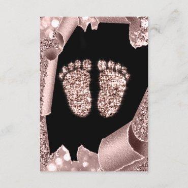 Baby Shower Girl Boy Feet  Glam Rose Black 3D Card
