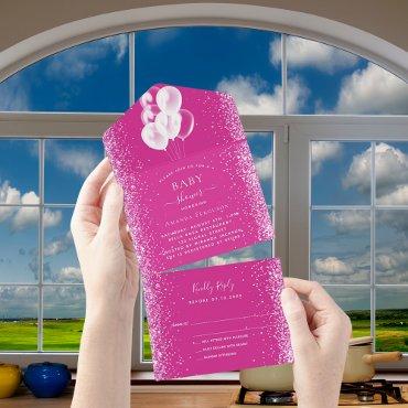 Baby Shower girl hot pink white balloons RSVP All In One