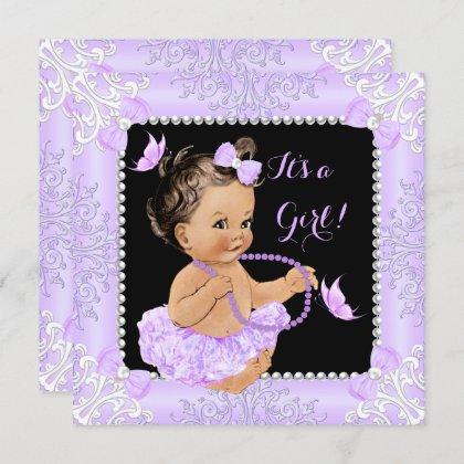 Baby Shower Girl Lavender Butterfly Tutu Brunette Invitation