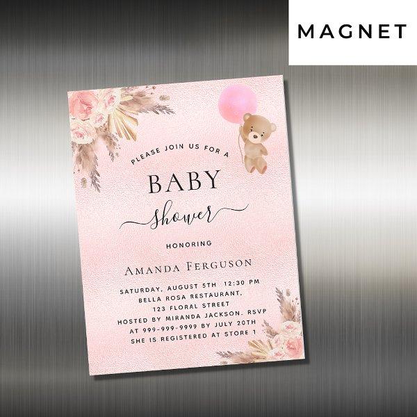 Baby shower girl pampas teddy  magnet