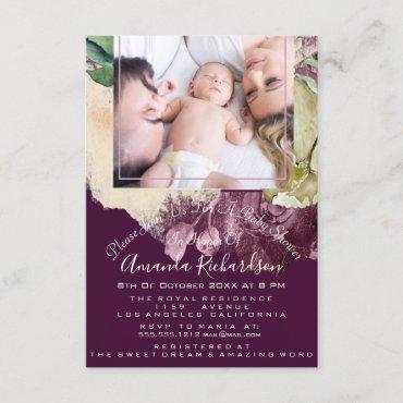 Baby Shower Girl  Photo Marsala Floral Frame Invitation