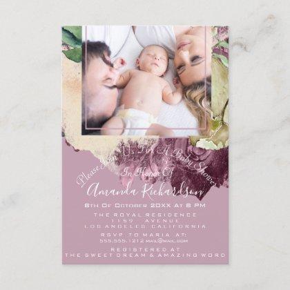 Baby Shower Girl  Photo Marsala  Pink Floral Frame Invitation
