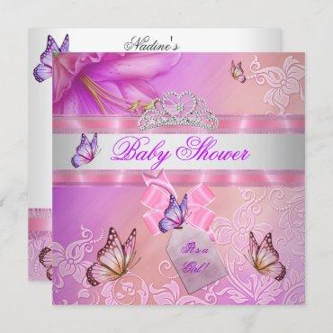 Baby Shower Girl Pink Purple Princess Butterfly Invitation