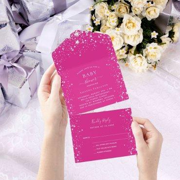 Baby Shower girl pink white stars RSVP All In One