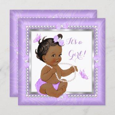 Baby Shower Girl Purple Pearl Butterfly Ethnic Invitation
