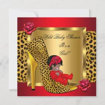 Baby Shower Girl Red Roses Gold Wild Leopard 2