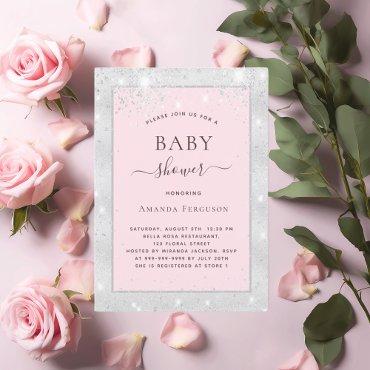 Baby shower girl silver blush pink glitter