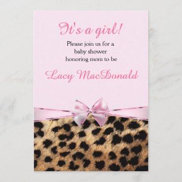 Baby Shower Girls Pink Bow Leopard Cheetah Invite