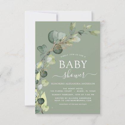 Baby Shower Greenery Eucalyptus Succulent Elegant  Invitation