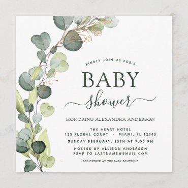 Baby Shower Greenery Eucalyptus Succulent Elegant Invitation