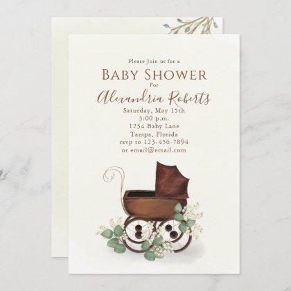 Baby Shower Greenery Watercolor Modern Eucalyptus Invitation