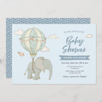 Baby Shower Invitation Elephant Hot Air Balloon