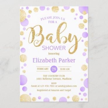Baby Shower Invitation - Purple Gold Dots