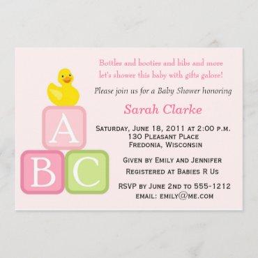 Baby Shower Invitation with Duckie and ABC blocks