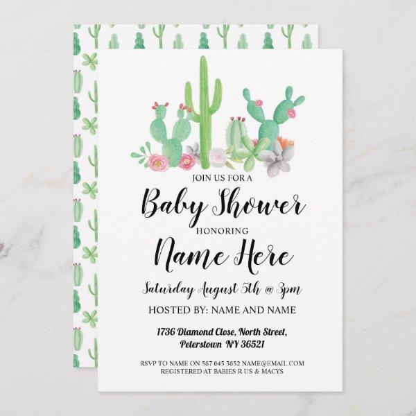 Baby Shower Invite Cactus Print Watercolor