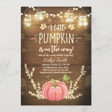 Baby Shower invite Little Pumpkin Fall Rustic Pink