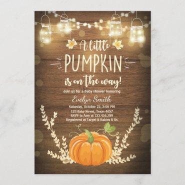 Baby Shower invite Little Pumpkin Fall wood rustic