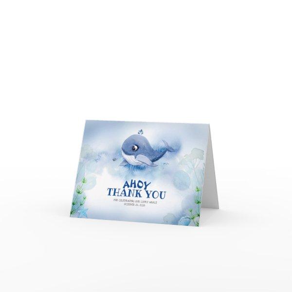 Baby Shower Little Whale Blue Watercolor Thank You Card