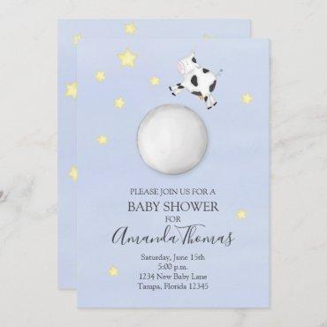 Baby Shower Modern Watercolor Cow Jumped Over Moon