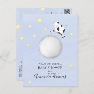 Baby Shower Modern Watercolor Cow Jumped Over Moon Postcard