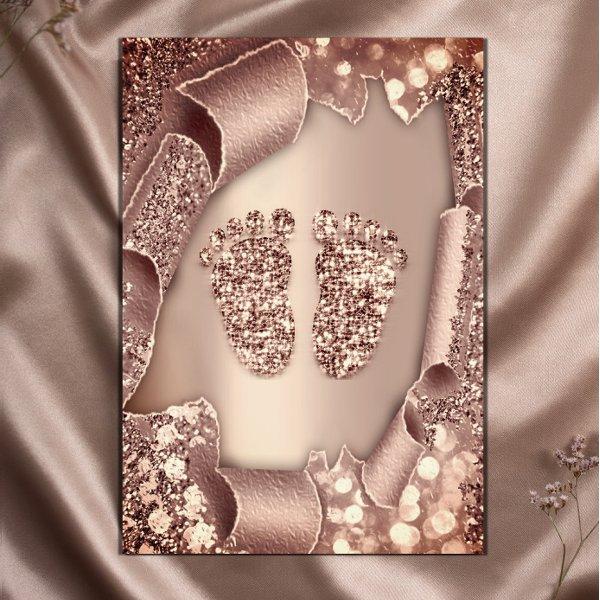 Baby Shower New Girl Boy Feet Glam Rose Gold 3D