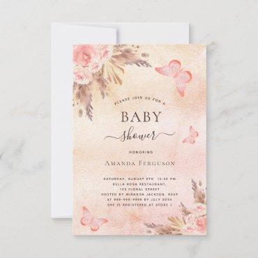Baby shower pampas grass blush butterfly invitation