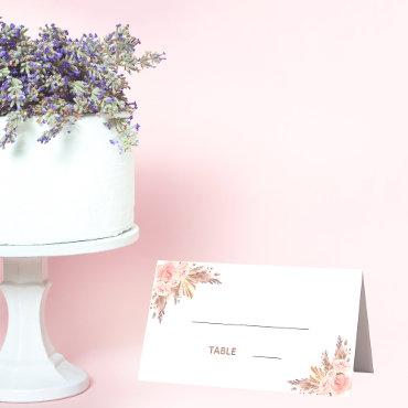 Baby shower pampas grass blush pink florals white place card